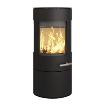 Haas+Sohn VITUS.l Stahl Kaminofen 3-Sichtscheiben mit Kochplatte mit Holzfach und Türe tief-schwarz
